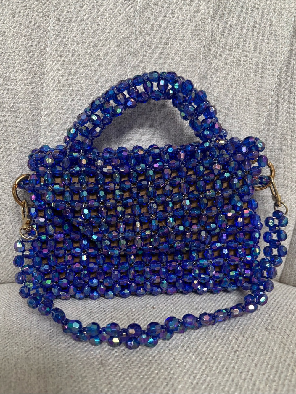 Custom Iridescent Royal Blue Acrylic Beaded Handbag